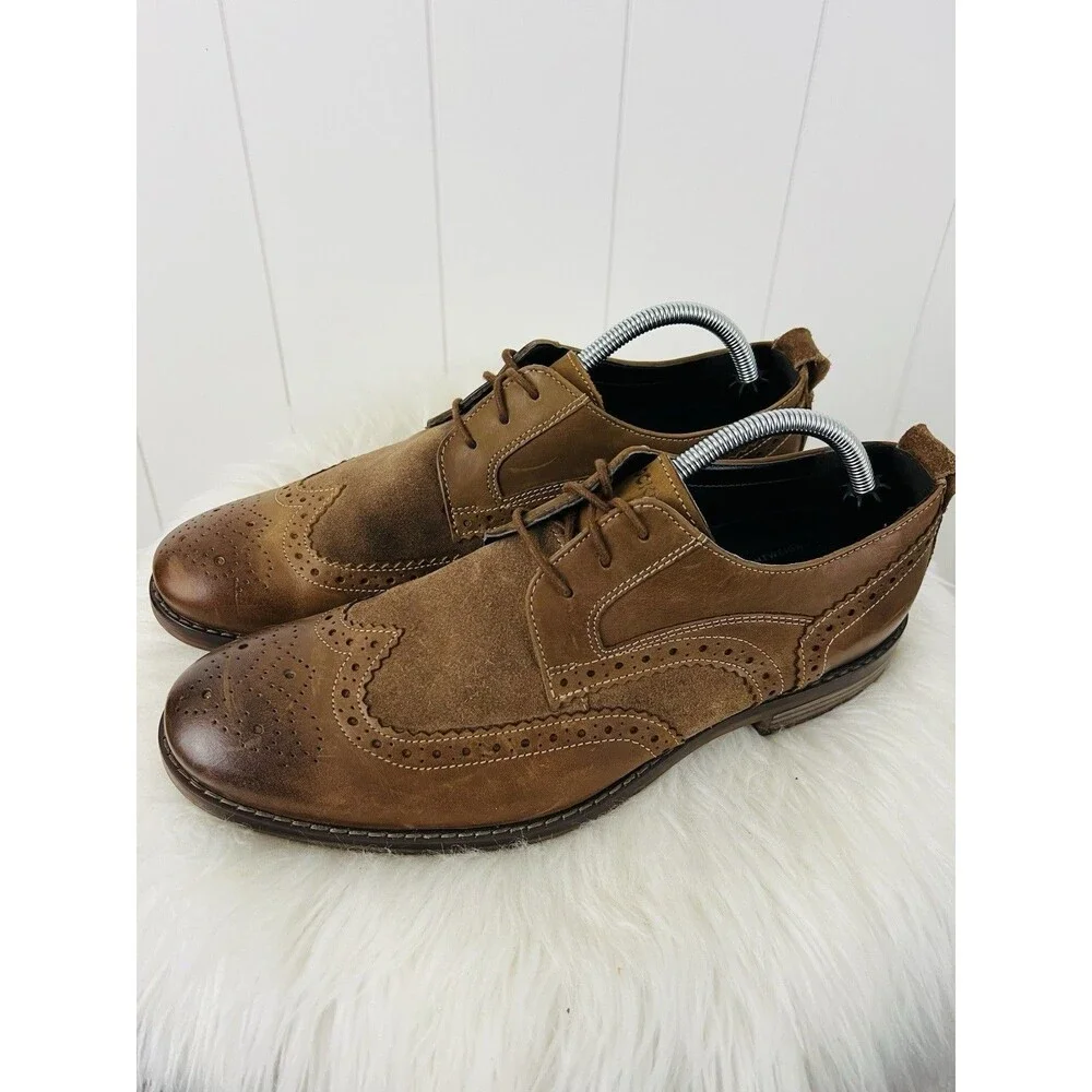 Rockport Brown Suede Leather Wingtip Oxford Dress Brogue Shoes Made in India 10M